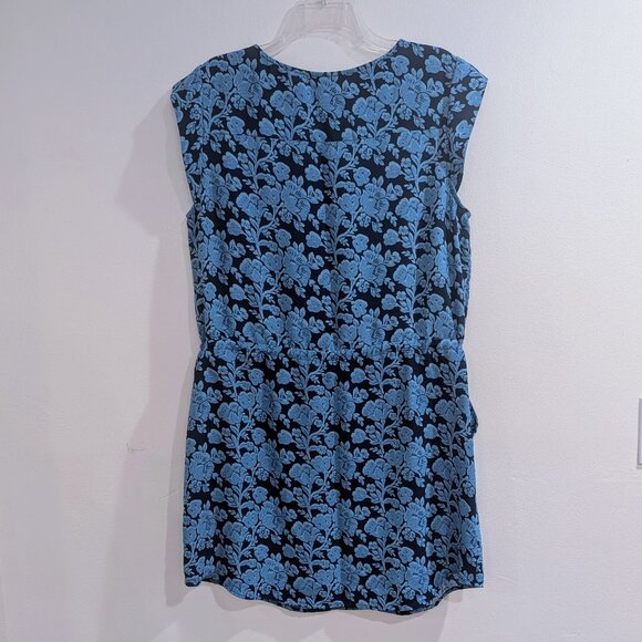 CABI Blue Java Dress L Drawstring Stretch Waist Pockets Cap Sleeve Navy & Blue - Picture 9 of 10